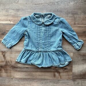 Ralph Lauren Denim Peplum Top, Peter Pan Collar Ruffle Sleeves Baby Girl Size 9M